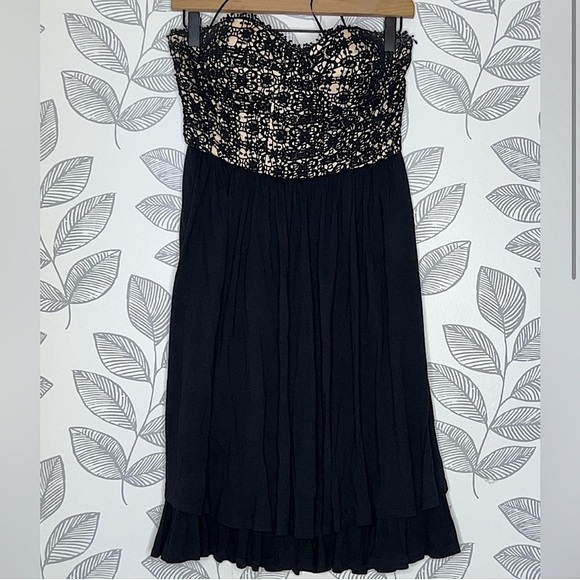 Anthropologie Lil Lace Corset Dress 6 Black Beige Boho Whimsigoth Fairy Coquette - Picture 1 of 14